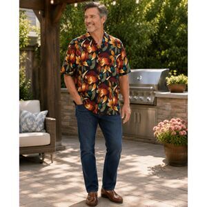 Utopia Sueded Microfiber Hawaiian Tropical Floral Camp Shirt Men's Large